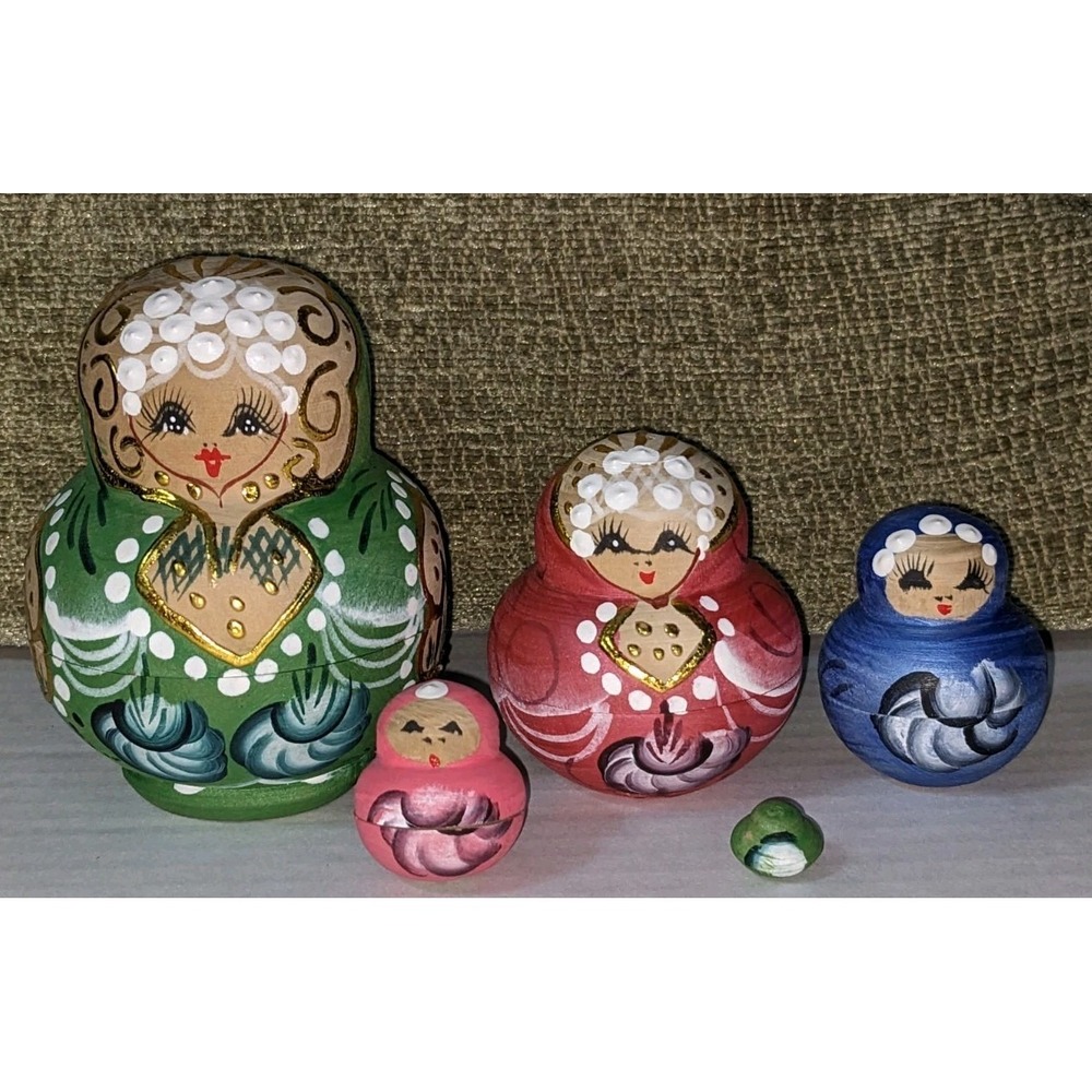 Russian Matryoshka Nesting Dolls Multicolor Gold Set Of 5 Biggest 3.5" To .25"